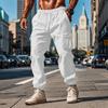 Herren Freizeithose mit mehreren Taschen, verdeckter Knopfleiste, Kordelzug, Baumwolle und Leinen, gerade geschnittene Leggings