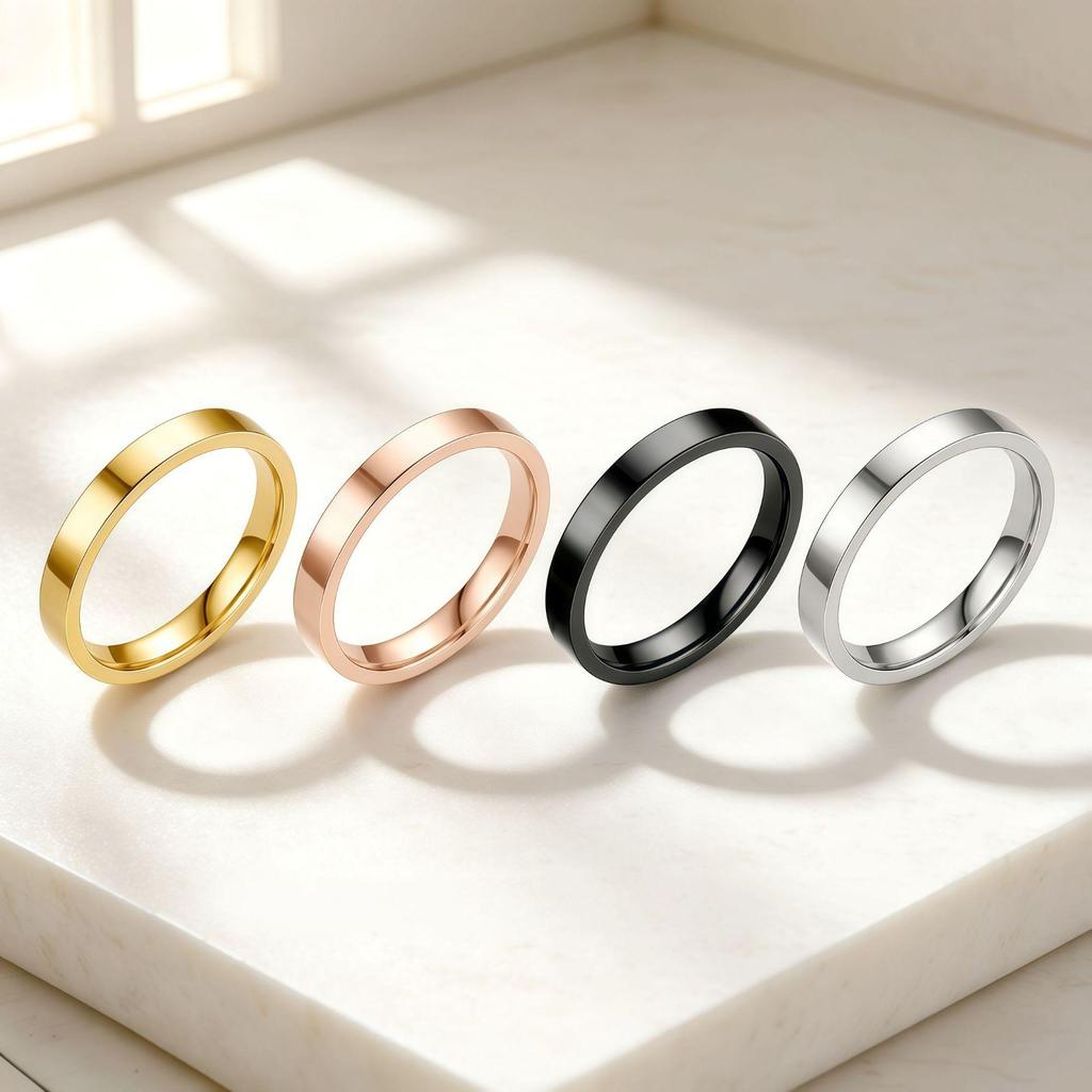 Japanese Korean 3mm Round Arc Stainless Steel Couple Ring - European American Style Titanium Jewelry