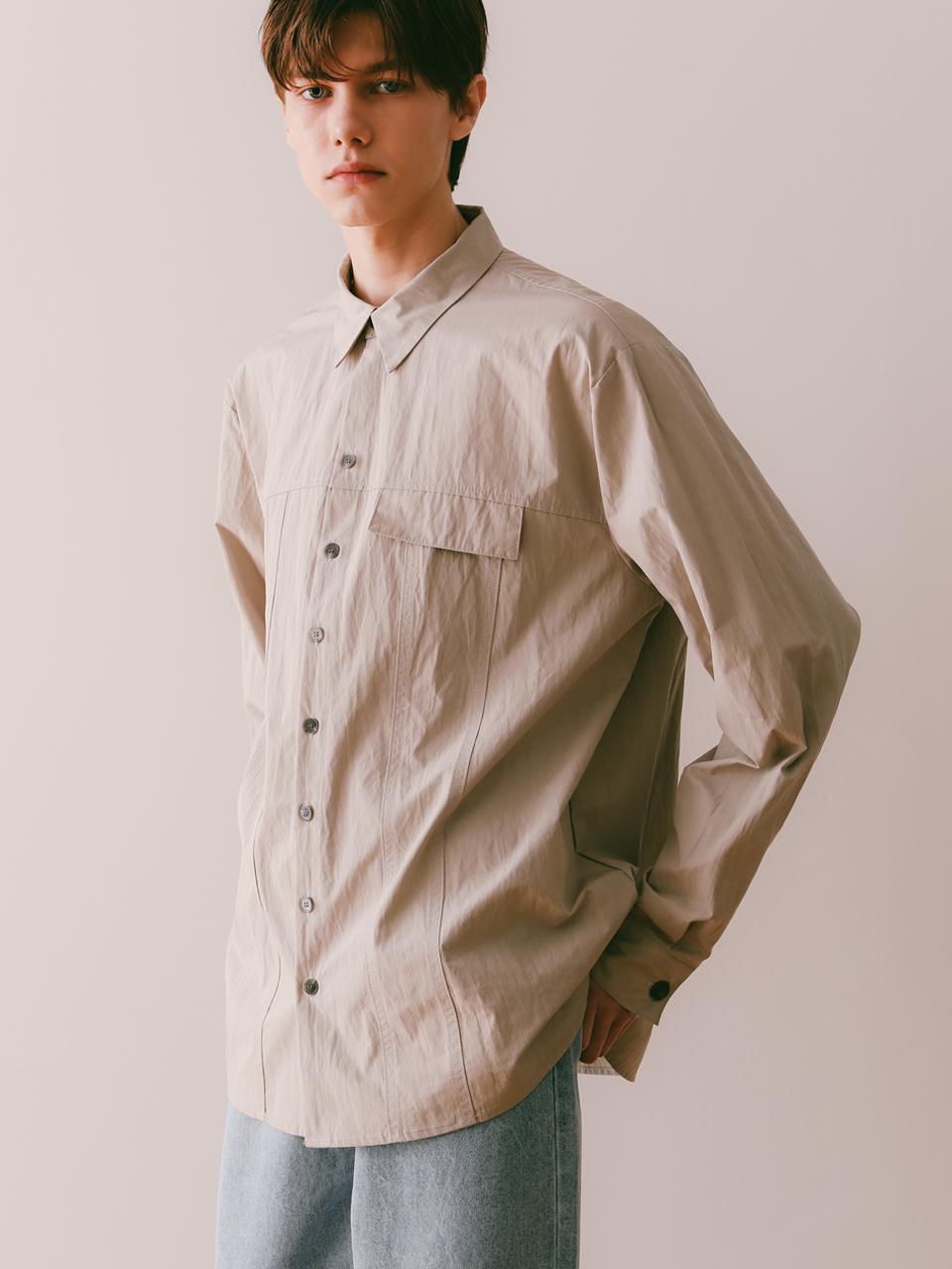 Iesn Minimal Pintuck Shirt Light Gray L