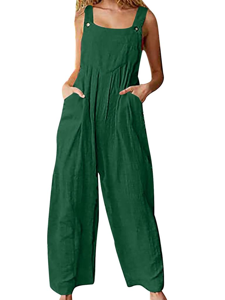 Women Jumpsuit with Pockets Sleeveless Wide Legs Plus Size Overalls