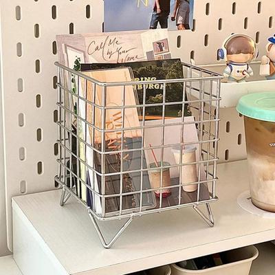Iron Storage Rack Hollow Out Stainless Iron Wire Mesh Storage Basket Home Office Bathroom Desktop Case Organizer