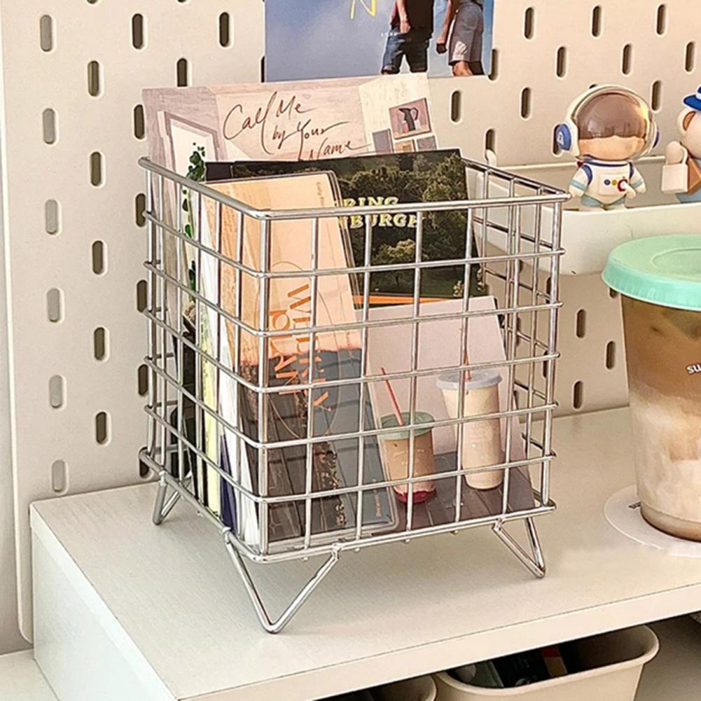 Iron Storage Rack Hollow Out Stainless Iron Wire Mesh Storage Basket Home Office Bathroom Desktop Case Organizer