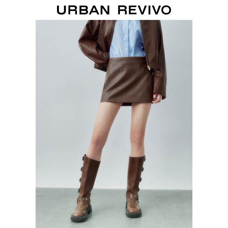 UR Women s Modern City Textured PU A-Line Short Skirt L