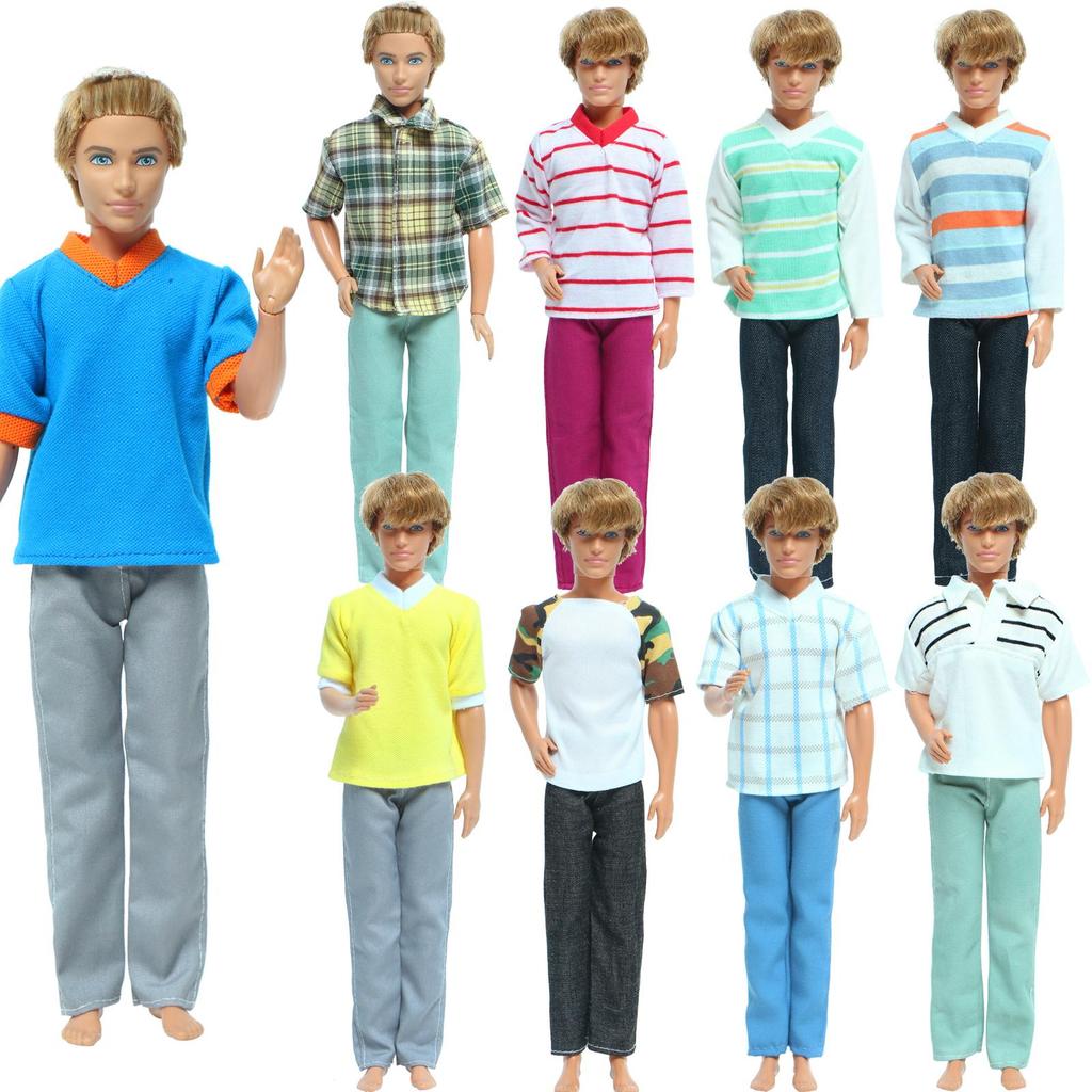 Random 5 Sets Boy Doll Outfits Striped Pants Trousers Blouses Handmade Daily Clothes for Barbie for Ken Dolls Toy