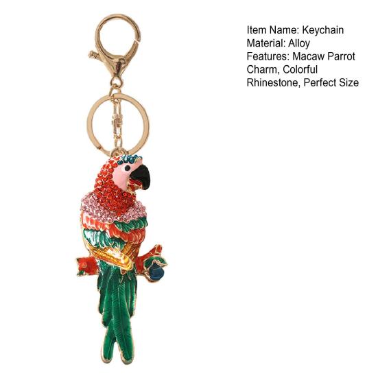 Keychain Pendant Colorful Rhinestone Macaw Parrot Charm Key Chain with Lobster Clasp Keys Backpacks Bag Accessories