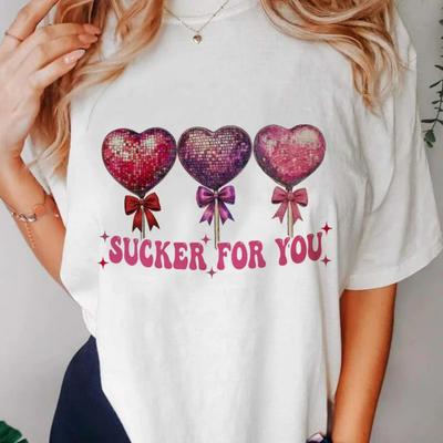 T-Shirt Fashion Trend Short Sleeved Summer Women's Sweet Kawaii Printed Women's Pattern Valentine's Day Casual Style T-Shirt