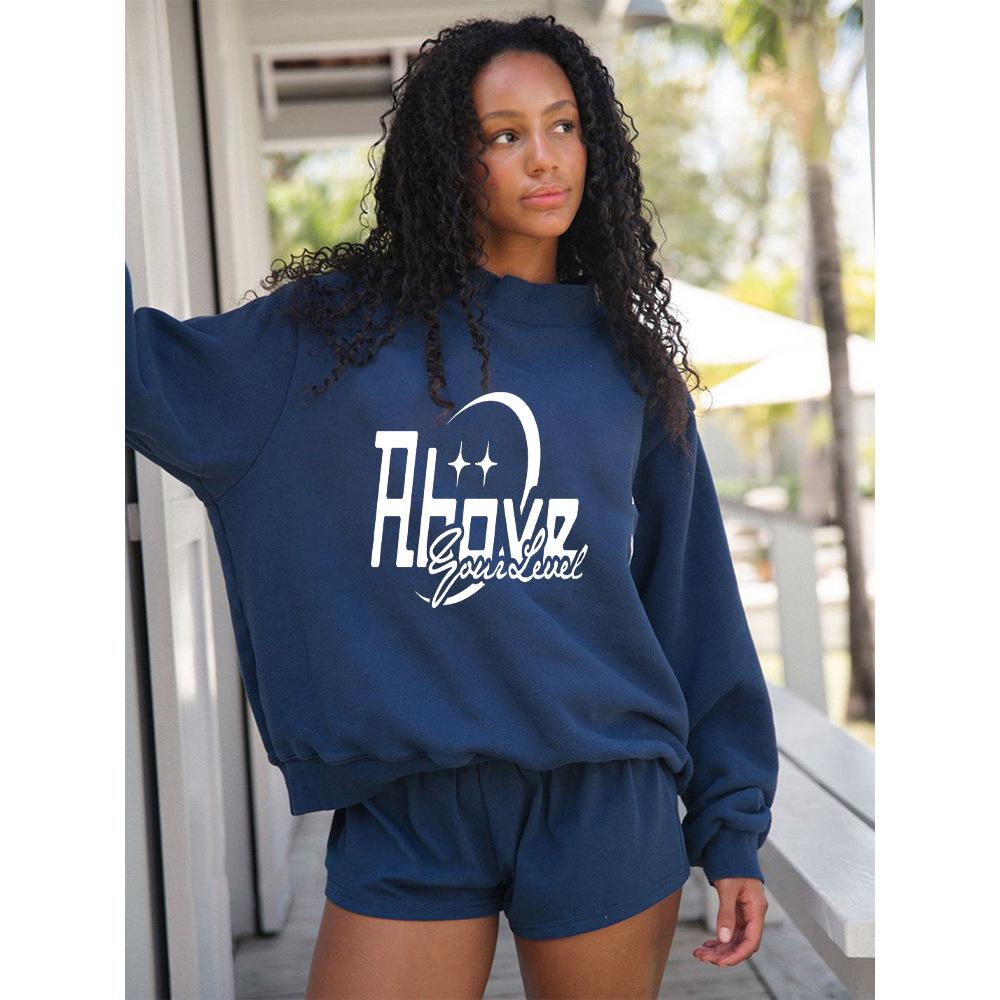 Heavyweight European Women's High Neck Casual Hoodie with Letter Print