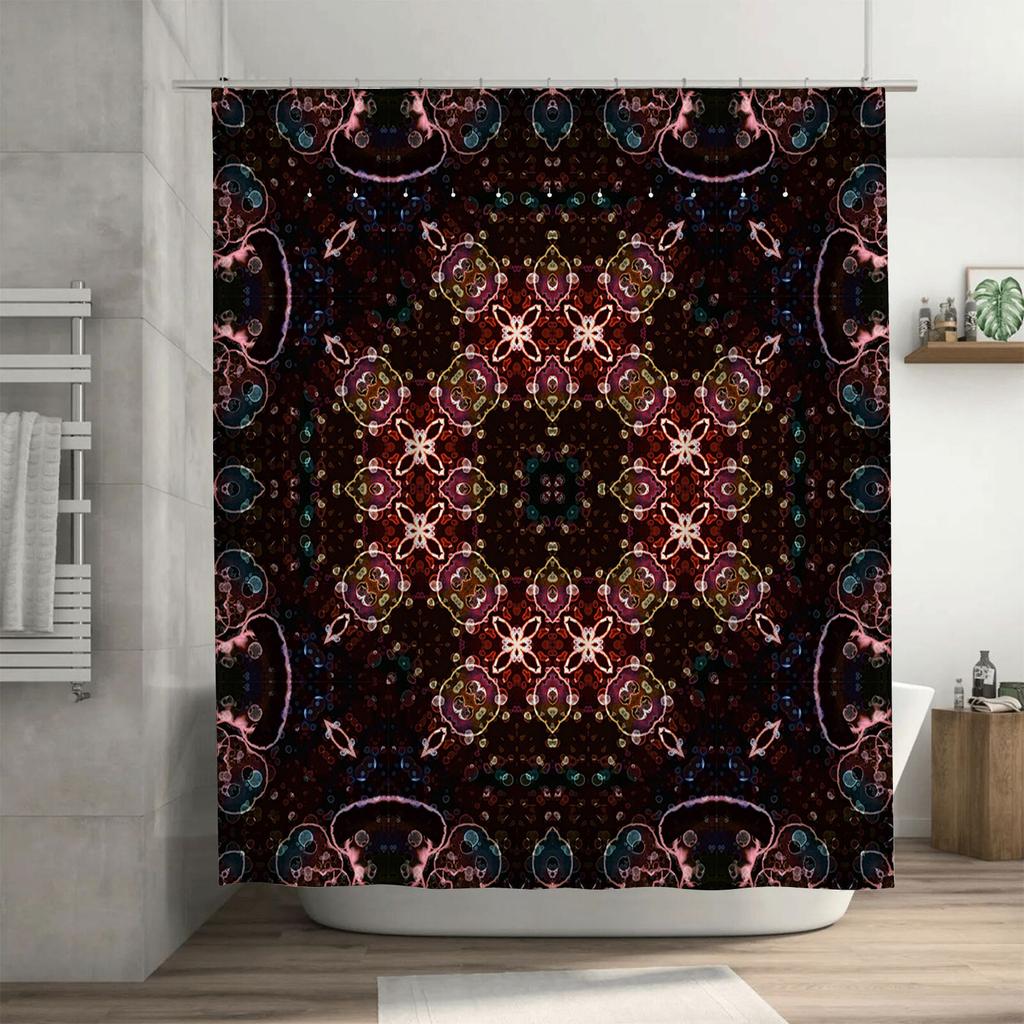 Gothic Shower CurtainDark Pattern Bath Decor Vintage Boho Luxury Waterproof Fabric 3D Printed Backdrop for Bathroom with Hooks (