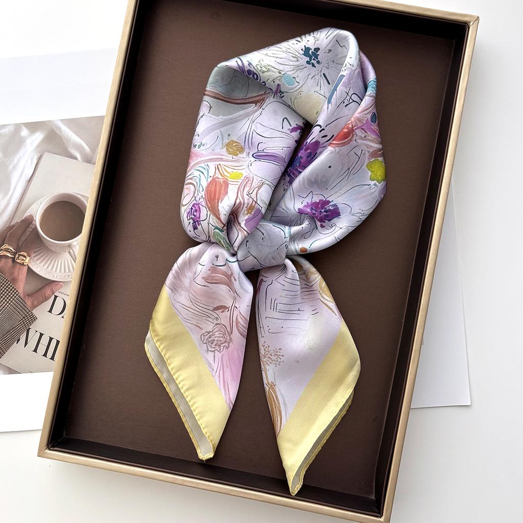 Imitation Silk Square Scarf For Women Floral Printed Scarves Bandanas Luxury Hijab Neckerchief Elegant Beach Shawl Wraps