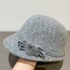 Women'S Wool Fedora Autumn/Winter Korean Style Elegant Bowler Hat With Pom Pom For Facial Slimming, Warmth, And Elegance