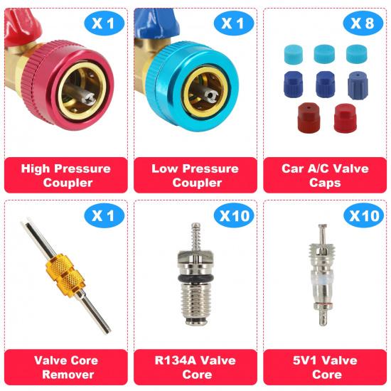 URMECCH R134A Valve Core Tool Kit for Refrigerant Air Conditioner System, High Low Pressure Valve Core Quick Remover Installer,
