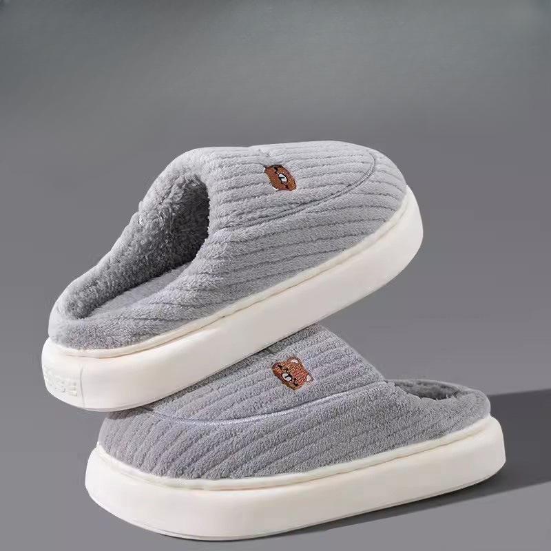 

Хлопковые тапочки противоскользящие домашние с толстой подошвой плюшевые теплые парные для дома зимние хлопковые тапочки 38-39 серый