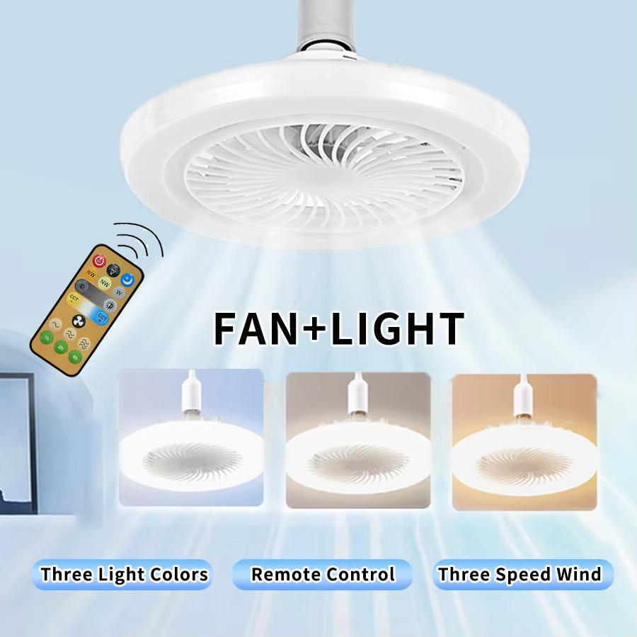 AC85-265V LED Fan Ceiling Light Fan and Lamp 2-in-1 3-Speed Modes E27 LED Lamp with Remote Controller for Living Room Bedroom