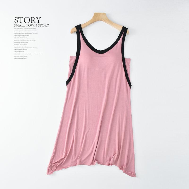 Women's Summer Modal Sleeveless Nightdress with Chest Pad - Breathable, Thin, Contrast Color