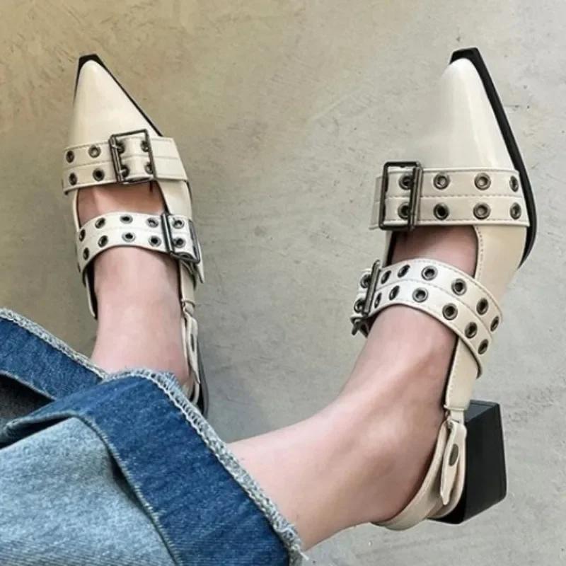fashion Pointy Mary Jane Shoes for Women 2024 Summer Model with Skirt Small Leather Shoes Retro Chunky Single Shoes for Women