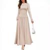 2025 Cross-border Women's Round Neck Pleated Pocket Slim Fit Long Sleeve Knit Dress