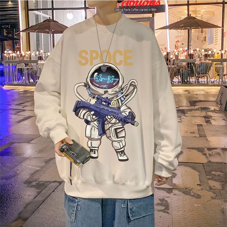Hong Kong Style Men's Astronaut Long-Sleeve T-Shirt - Trendy, Versatile, Thin, Loose Fit for Autumn & Spring