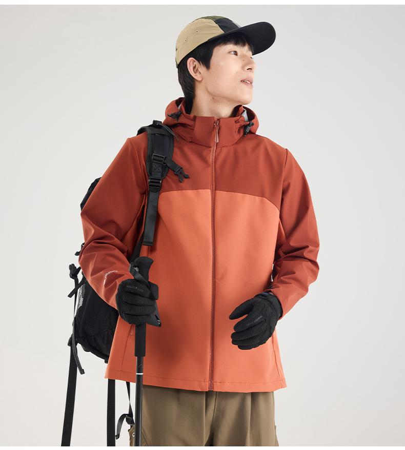 Unisex Windproof Softshell Jacket with Print, Hooded Sports Outerwear for Spring & Autumn