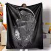 Grim Reaper Throw Blanket - Soft Flannel Feels Gentle On Skin, Death & Time Clock Print, Lightweight Easy To Carry, Anti-Pilling, Gothic Motif Dark Fa