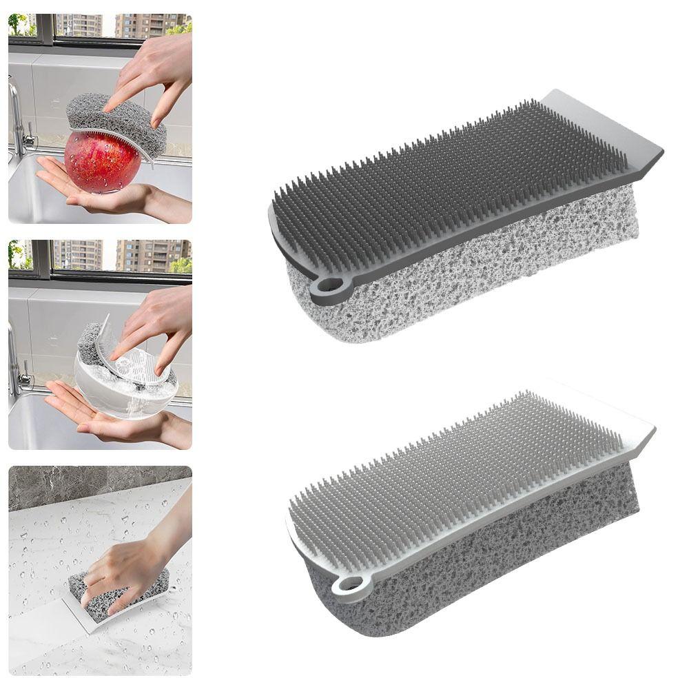 Multifunctional 3in1 Silicone Cleaning Sponge Double-sided Reusable Dishwashing Brush Kitchen Sponge Wipes Clean Tool