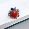 Adjustable Open Ring Women Men Vintage Butterfly Floral Design Copper Jewelry With Enamel Inlay