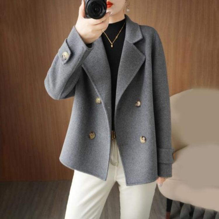Winter Warm Women Woolen Coat Double Breasted Lapel Long Sleeve Business Jacket OL Commute Formal Loose Solid Color Thickened Coat