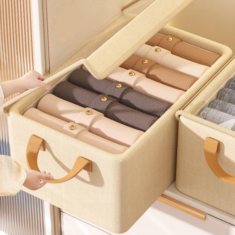 Foldable Fabric Storage Box with Steel Frame & Cover Collapsible Organizer for Underwear Clothes Wardrobe Space-Saving