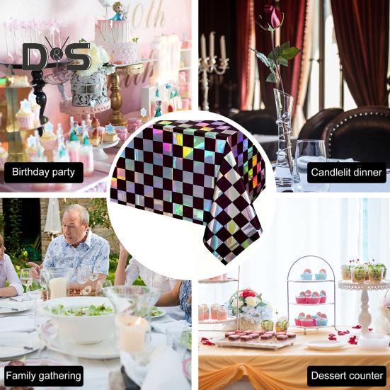 3-pack plastduk skinnende rektangel engangsbordtrekk iriserende festdekorasjoner for piknikcamping