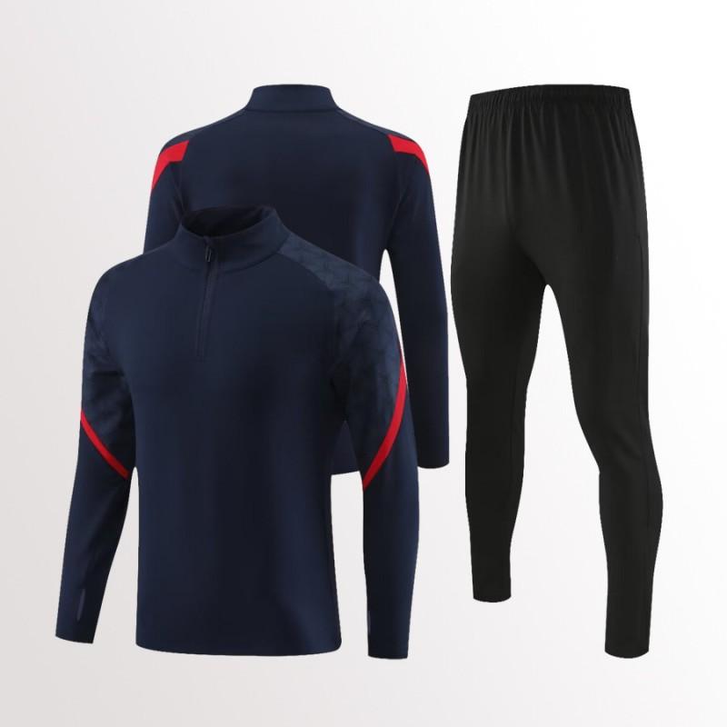 Mens Womens Soccer Training Kit Set Long Sleeve Half-Zip Hoodie Sports Jersey Uniform Breathable Quick-Dry