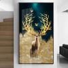 Modern Gold Deer Tree and Bird Poster Canvas Paintings Golden Night Wall Art Print Pictures for Living Room Home Decor Frameless