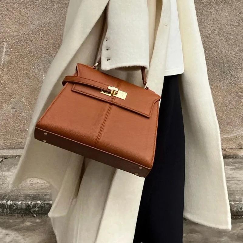 2025 Women Niche Composite Leather Trapezoidal Bag Large Capacity Single-Shoulder Crossbody Bag Fashionable Ladies Handbag