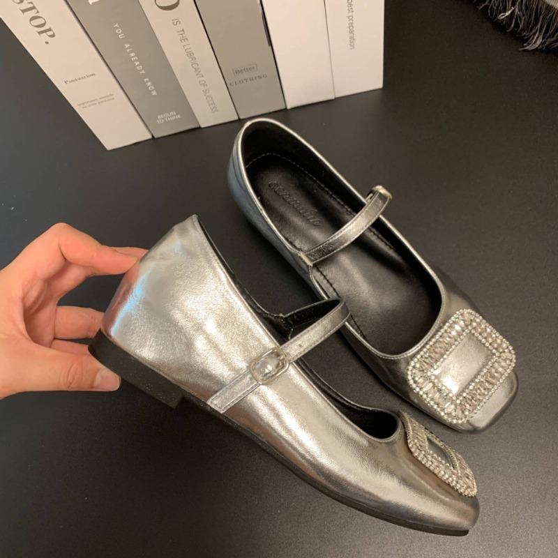 Liten invändig höjdökning 5CM enkelsskor dam silver enordsspänne rem medelhög klack Mary Jane-skor strass högklackade skor