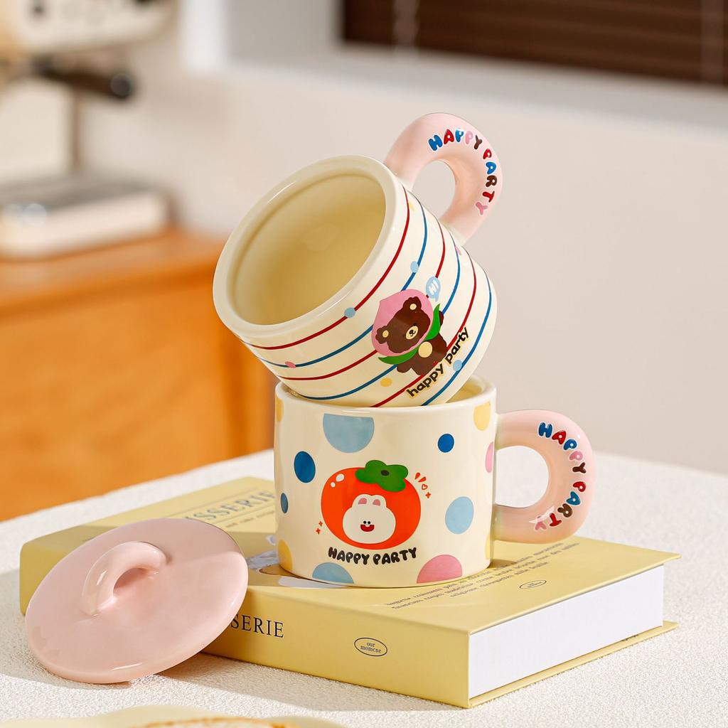Fruit Cartoon Animal with Lid Girl Heart Girl Gift Ceramic Cup Small Gift Box Household Set Mug Gift