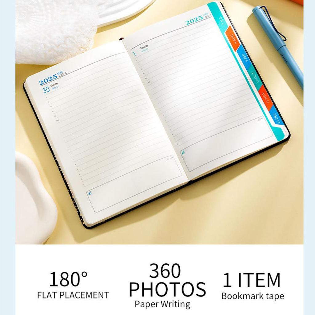 English inner pages, A5 leather 2025 business schedule, student daily planner, 365-day record book, notepad, memo, 180 sheets, 360 pages