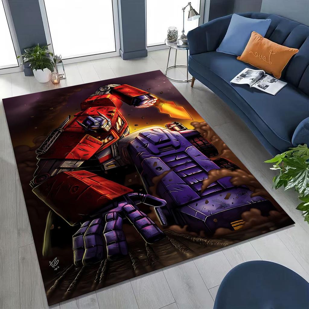 Cartoon T-Transformers Autobots Optimus Prime Rug for Bedroom Living Room Sofa Home Doormat Decor, Large Kids Non-slip Floor Mat