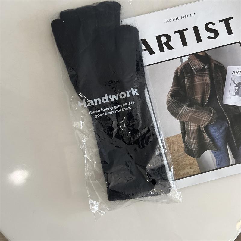 Zimowe dzianinowe rękawiczki z futra królika z długim rękawem damskie modne proste rękawiczki outdoorowe ciepłe tide