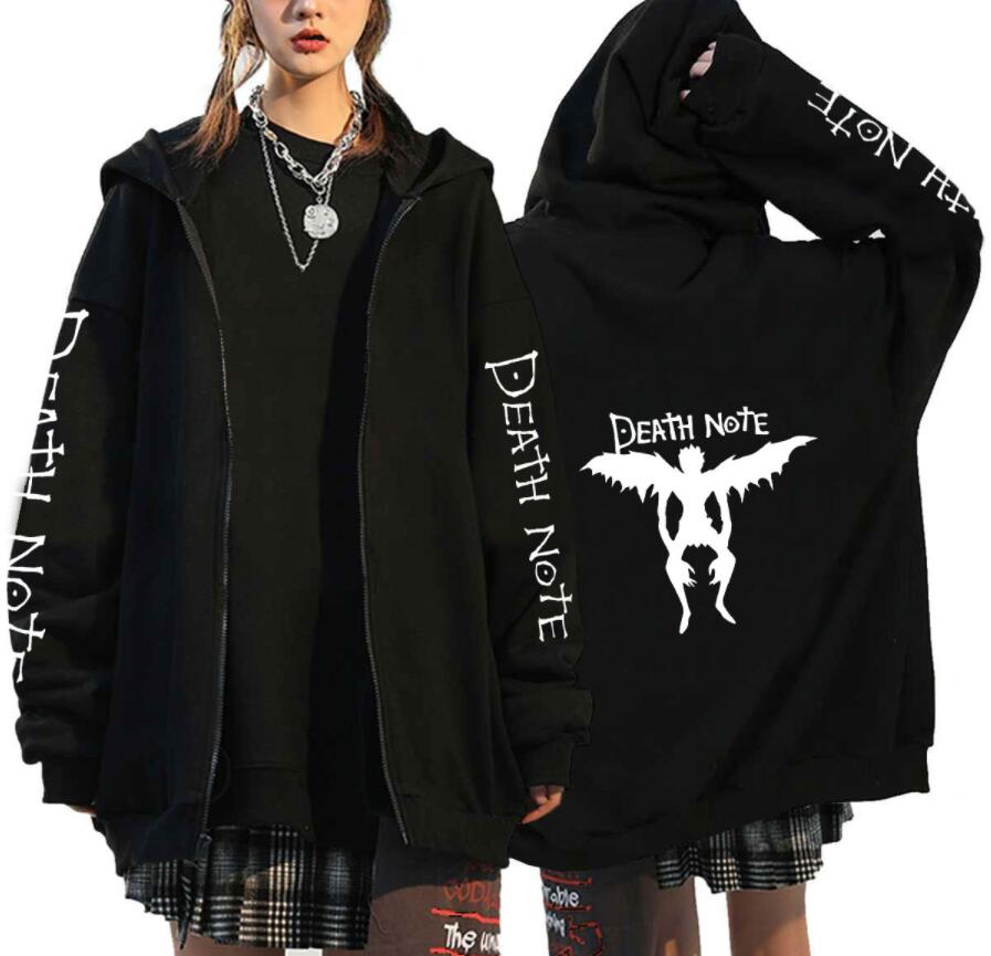 Japan Anime Death Note Zip Up Hoodies Gothic Men's Cartoon Misa Amane L Ryuk-Graphic Streetwear Black Fleece Zipper Jacket Coats