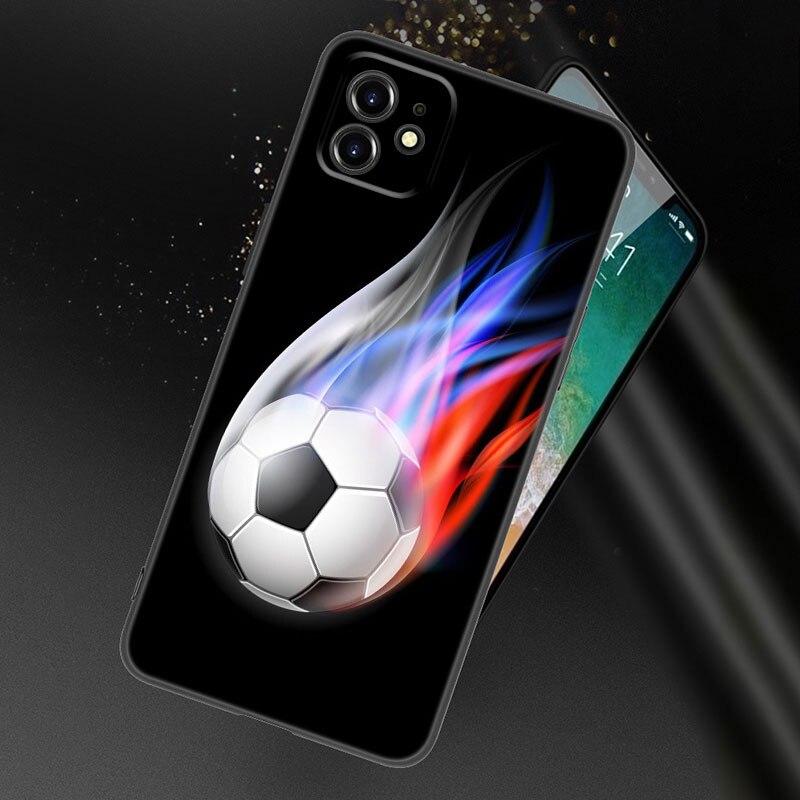 Apple iPhone 13 12 Mini 11 Pro XS Max XR X 8 7 6S 6 Plus SE 2022 2020 5S 5 uchun Olov Futbol To'pi Futbol To'pi Telefon G'ilofi Qora Qopqoq