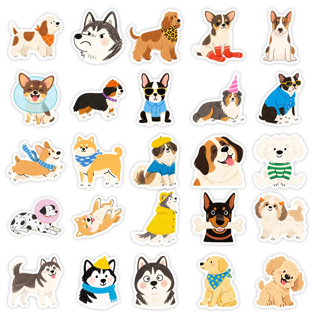 56PCS Hand Drawn Dog Cartoon Graffiti Stickers Cute Pet Notebook Computer Decoration Stationary Pencil Stickers