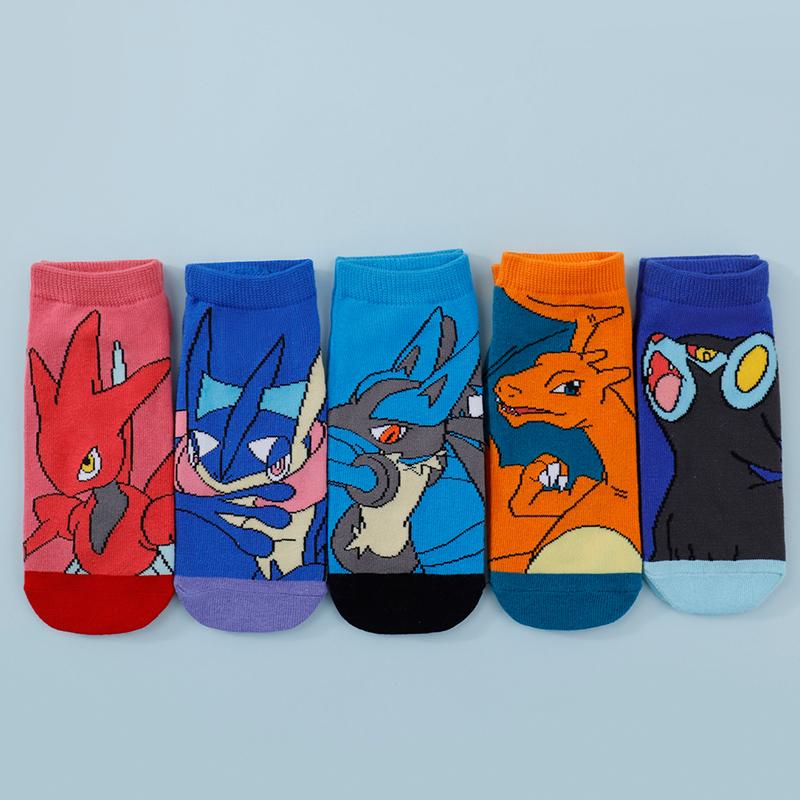 5 Pairs Four Seasons Women's Fashion Cartoon Anime Pok é mon Versatile Sweet and Cute Pikachu Casual Outdoor Socks
