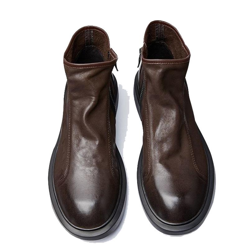 

Мужские ретро ботинки кожаные классические челси деловые туфли мужская мода короткие ботильоны повседневные в британском стиле обувь с высоким голенищем 44 коричневый