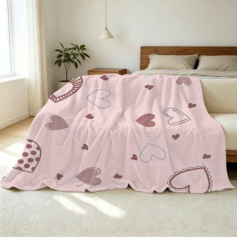 Heart Design Flannel Fleece Blanket Soft Skin-friendly, Lightweight All Seasons, Warm Decorative for Home Office, Perfect Valentine's Gift