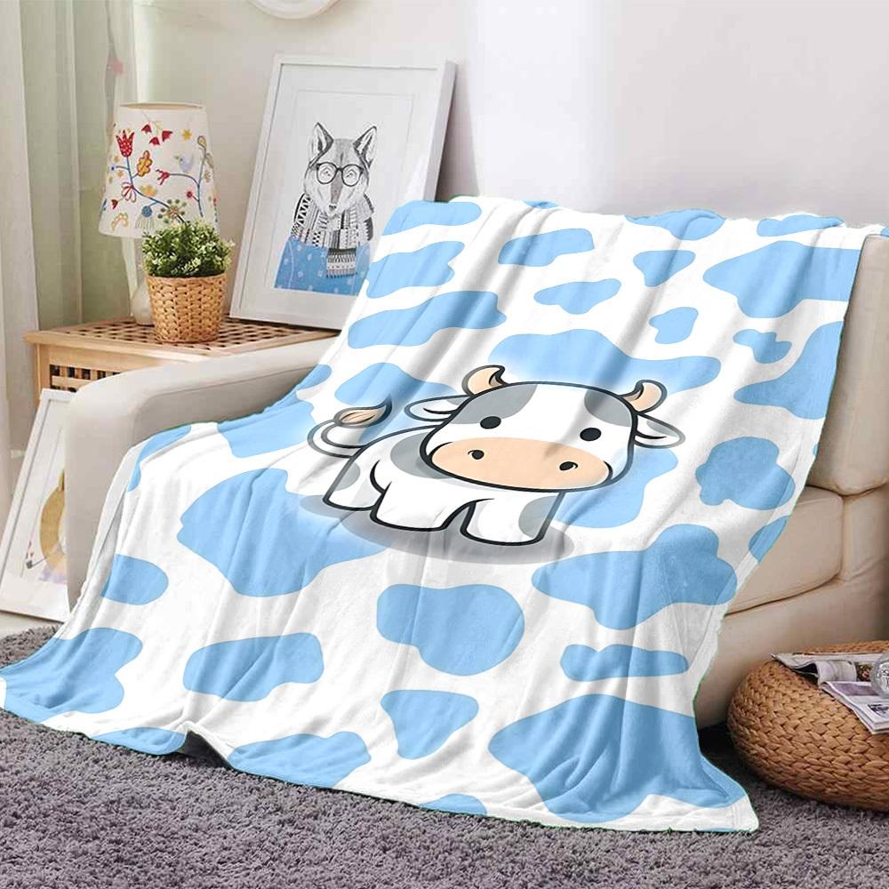 

1pc cow pattern blanket Lightweight Flannel Throw for Sofa Bed Travel Camping Livingroom Office Couch Chair 80cmx120cm