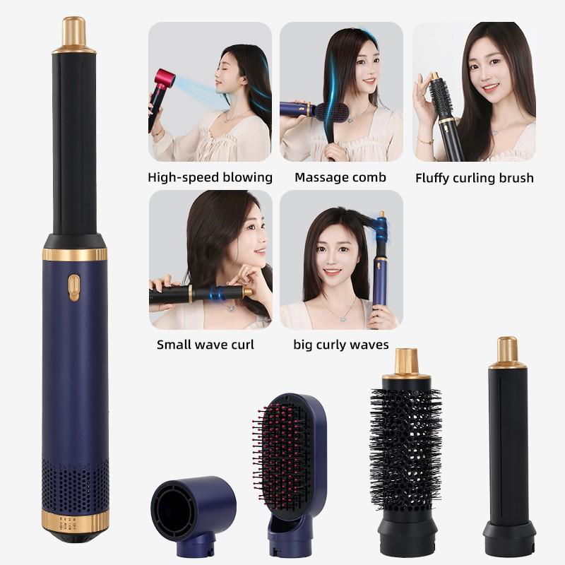 5-in-1 Hot Air Brush Set: Automatic Curler, Straightener, Multifunctional Hair Dryer with Replaceable Heads