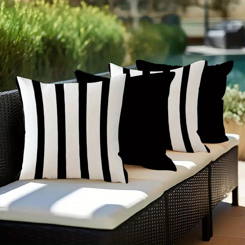 4pcs Set, Minimalist Black and White Style Decorative Pillowcases, Includes Solid Black and Vertical Stripe Pattern Cushion Covers, Square Sofa Pillow