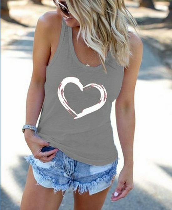 Women's Summer Heart Print Spaghetti Strap Vest