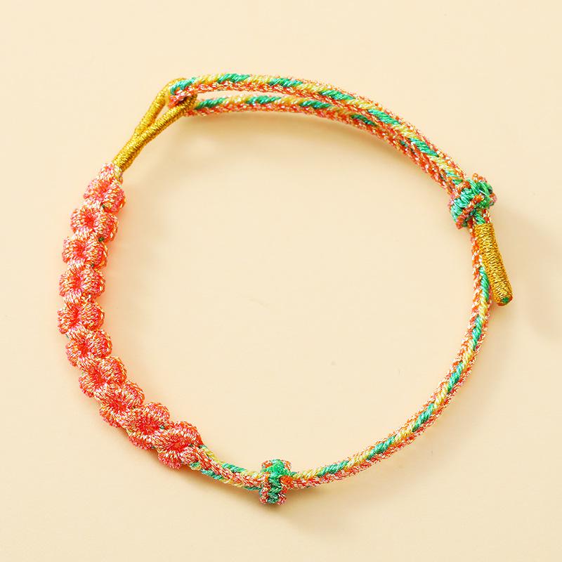 Peach Blossom Knot Handmade Red Bracelet with Gold Beads – Dragon Boat Festival Five-Color Rope