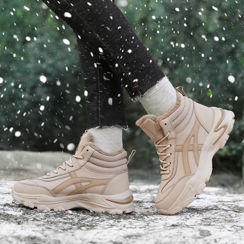 Damskie Buty Zimowe Pluszowe Grube Trampki Sznurowane Codzienne Wysokie Ciepłe Buty Botki Rozmiar 35-42 Damskie Zimowe Skórzane Buty