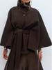 2025 Women's Solid Color Cape Trench Coat with Stand Collar and Belt for Autumn and Winter