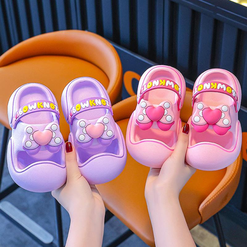 Children's slippers for girls, princess-style soft-soled clogs with bows, toddler closed-toe shoes for young children